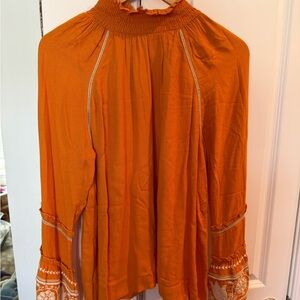 Rocks & Indigo Orange Women's Boho Blouse with Embroidery